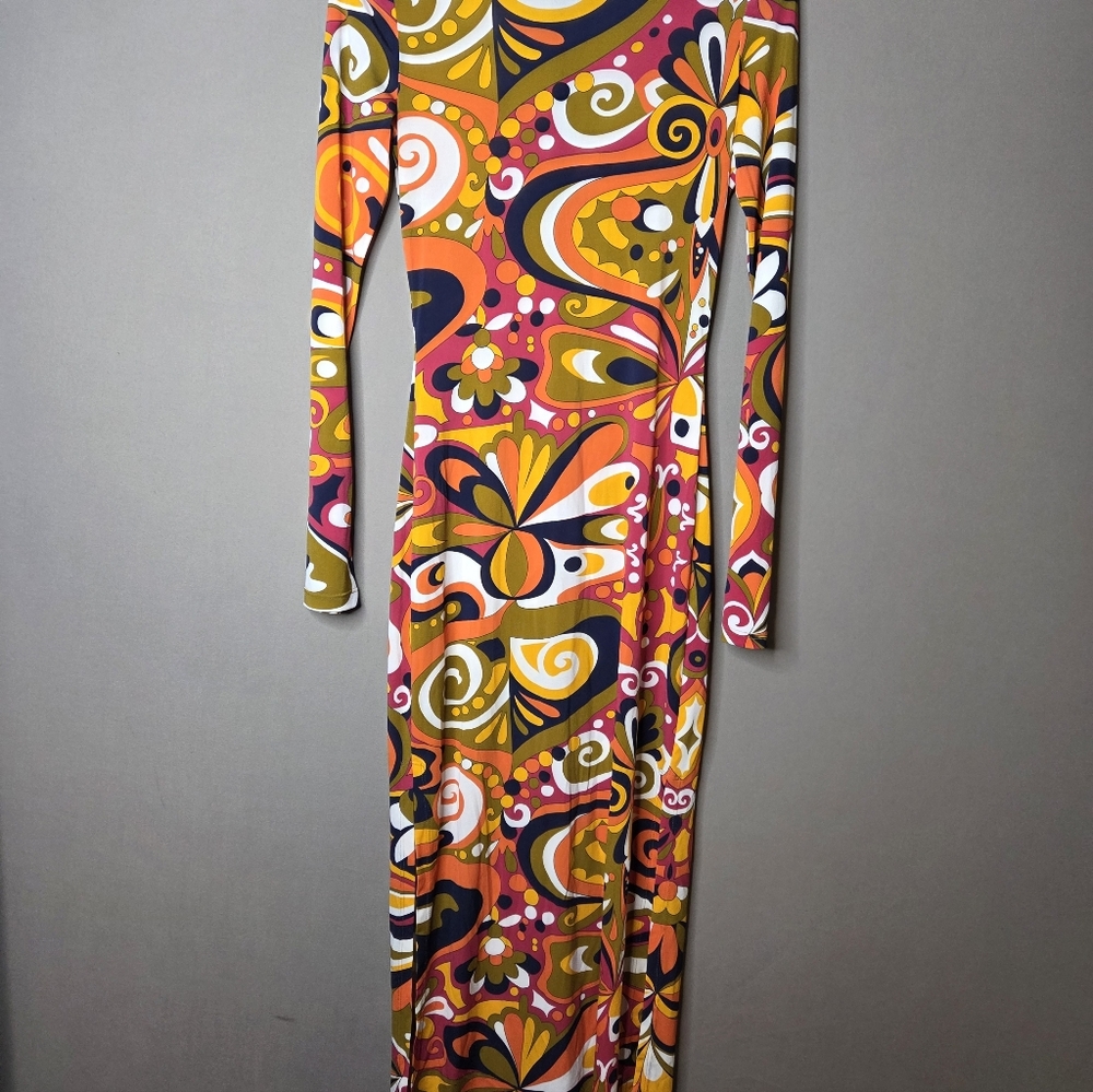 Funkadelic Retro Styled Patterned Long Sleeve Dress - Picture 2 of 9